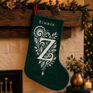 Persoonlijke Kous met Botanisch Monogram Letter Z Kleine Kerstsok