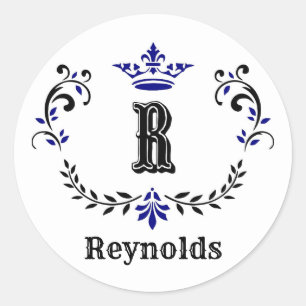 Persoonlijke Kroon Krans Monogram 'R' Ronde Sticker