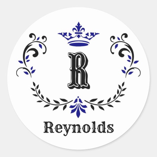 Persoonlijke Kroon Krans Monogram 'R' Ronde Sticker (Voorkant)