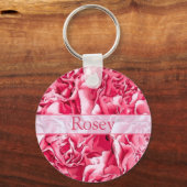 Persoonlijke Kunstzinnige Roze Roos Naam Sleutelha Sleutelhanger (Voorkant)
