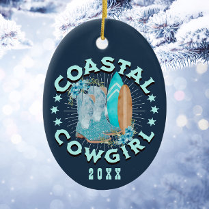 Persoonlijke Kust Cowgirl Kerstmis Keramisch Ornament