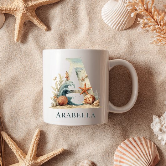 Persoonlijke Kust Monogram A Initiaal Strand Koffiemok