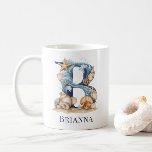 Persoonlijke Kust Monogram B Initiaal Strand Koffiemok (Met donut)