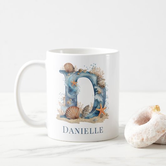 Persoonlijke Kust Monogram D Initiële Strand Koffiemok (Met donut)