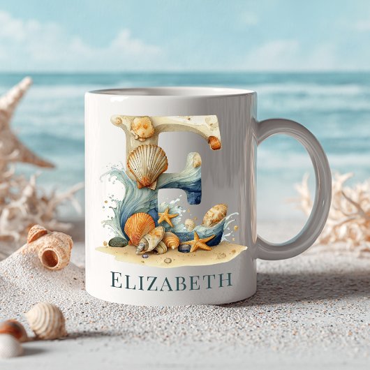 Persoonlijke Kust Monogram E Initiële Strand Koffiemok