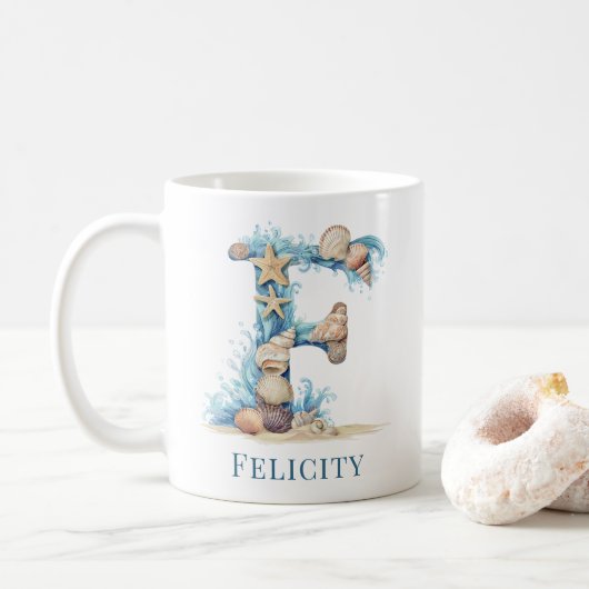 Persoonlijke Kust Monogram F Initiële Strand Koffiemok (Met donut)