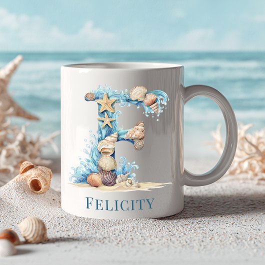 Persoonlijke Kust Monogram F Initiële Strand Koffiemok