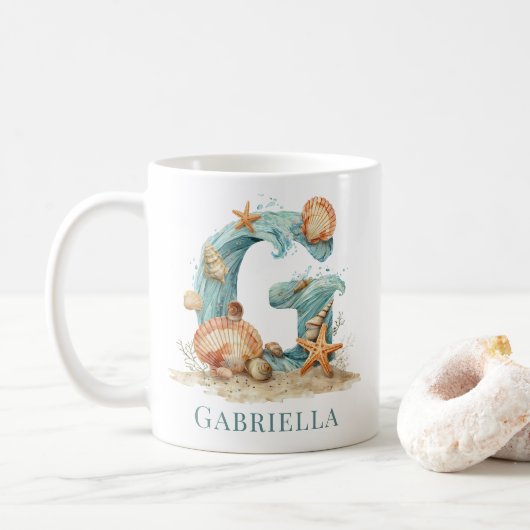 Persoonlijke Kust Monogram G Initiaal Strand Koffiemok (Met donut)