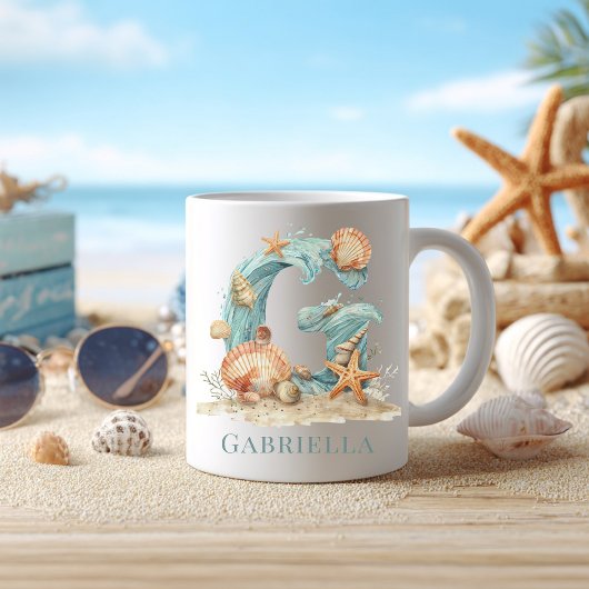 Persoonlijke Kust Monogram G Initiaal Strand Koffiemok