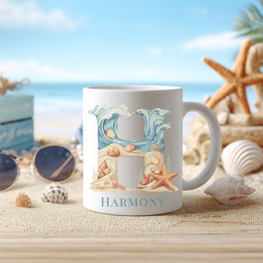 Persoonlijke Kust Monogram H Initiaal Strand Koffiemok