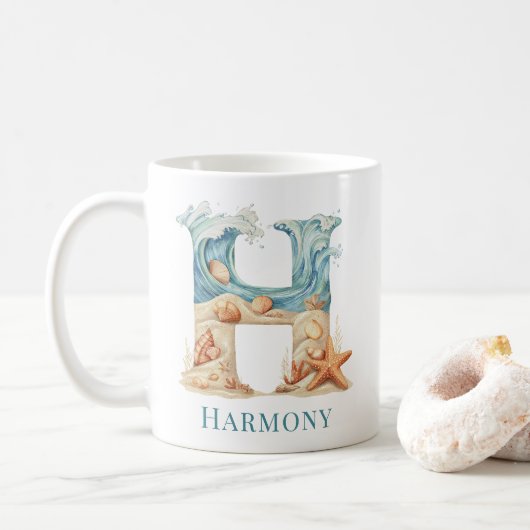 Persoonlijke Kust Monogram H Initiaal Strand Koffiemok (Met donut)