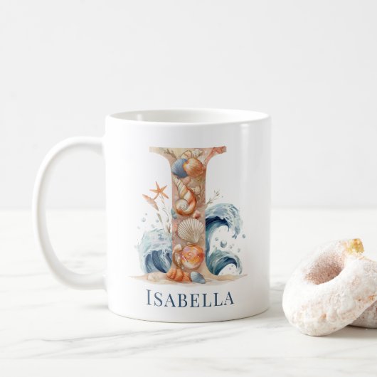 Persoonlijke Kust Monogram I Initiële Strand Koffiemok (Met donut)