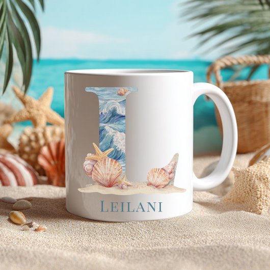 Persoonlijke Kust Monogram L Initiële Strand Koffiemok
