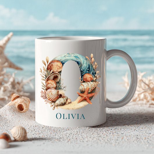 Persoonlijke Kust Monogram O Initiaal Strand Koffiemok