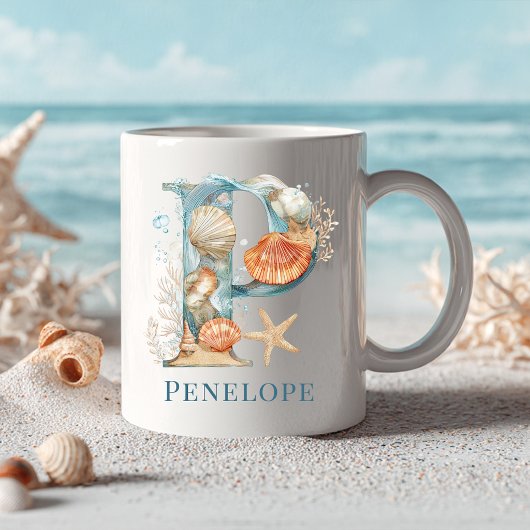 Persoonlijke Kust Monogram P Initiële Strand Koffiemok