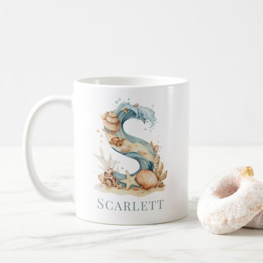 Persoonlijke Kust Monogram S Initiële Strand Koffiemok (Met donut)