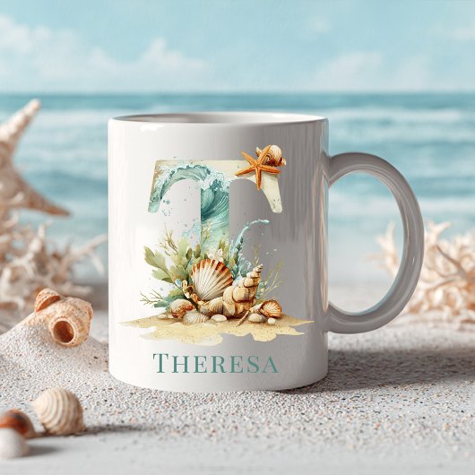 Persoonlijke Kust Monogram T Initiële Strand Koffiemok