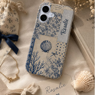 Persoonlijke kust zeeschelp patchwork iPhone 16 hoesje