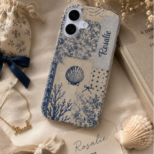 Persoonlijke kust zeeschelp patchwork iPhone 16 hoesje