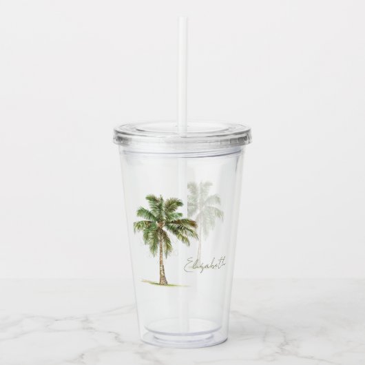 Persoonlijke kustpalmboom acryl drinkbeker (Voorkant)