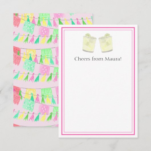 Persoonlijke Kwastjes Papel Picado Roze Groen Fees Bedankkaart (Voorkant / Achterkant)