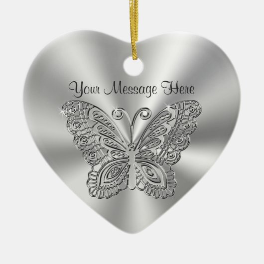 Persoonlijke lacy Silver Butterfly-versieringen Keramisch Ornament (Voorkant)