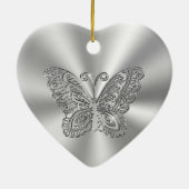 Persoonlijke lacy Silver Butterfly-versieringen Keramisch Ornament (Achterkant)