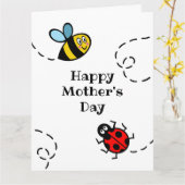 Persoonlijke Ladybird + Bumblebee Moederdag Kaart (Gele Bloem)