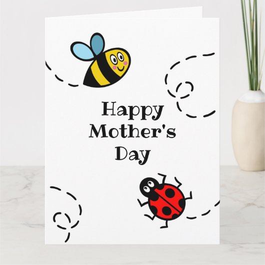 Persoonlijke Ladybird + Bumblebee Moederdag Kaart (Voorkant)