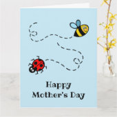 Persoonlijke Ladybird + Bumblebee Moederdag Kaart (Gele Bloem)