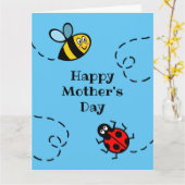 Persoonlijke Ladybird + Bumblebee Moederdag Kaart (Gele Bloem)