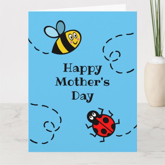 Persoonlijke Ladybird + Bumblebee Moederdag Kaart (Voorkant)