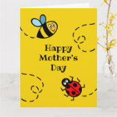 Persoonlijke Ladybird + Bumblebee Moederdag Kaart (Gele Bloem)