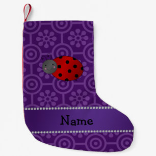 Persoonlijke ladybug paarse retro bloemen kleine kerstsok