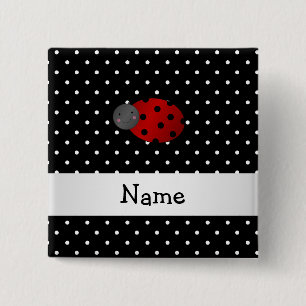 Persoonlijke ladybug zwarte polka-stippen vierkante button 5,1 cm