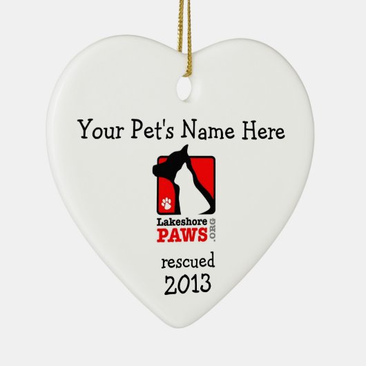 Persoonlijke Lakeshore PAWS-hartversificatie Keramisch Ornament (Rechts)