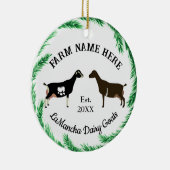 Persoonlijke LaMancha melkgeit dennengroen krans Keramisch Ornament (Rechts)