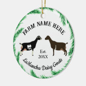 Persoonlijke LaMancha melkgeit dennengroen krans Keramisch Ornament (Links)