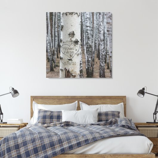 Persoonlijke landelijke gegraveerde namen in hartv canvas afdruk (Insitu (Slaapkamer))