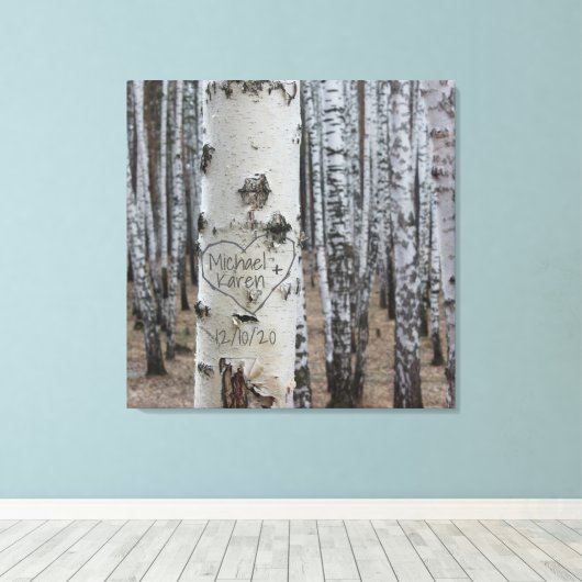 Persoonlijke landelijke gegraveerde namen in hartv canvas afdruk (Insitu (Houten vloer))