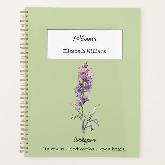 Persoonlijke Larkspur Bloem Geboortemaand Bloemstu Planner (Voorkant)