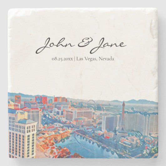 Persoonlijke Las Vegas Skyline Stenen Onderzetter (Voorkant)