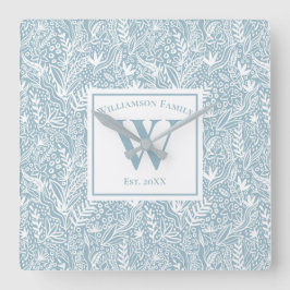 Persoonlijke late blauwe en witte flora vierkante klok