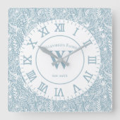 Persoonlijke late blauwe en witte flora vierkante klok (Voorkant)