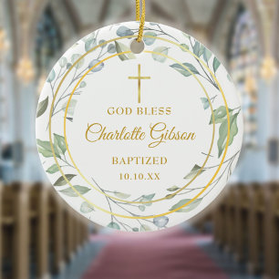 Persoonlijke Laurel Garland Gold Boy Girl Baptism Keramisch Ornament