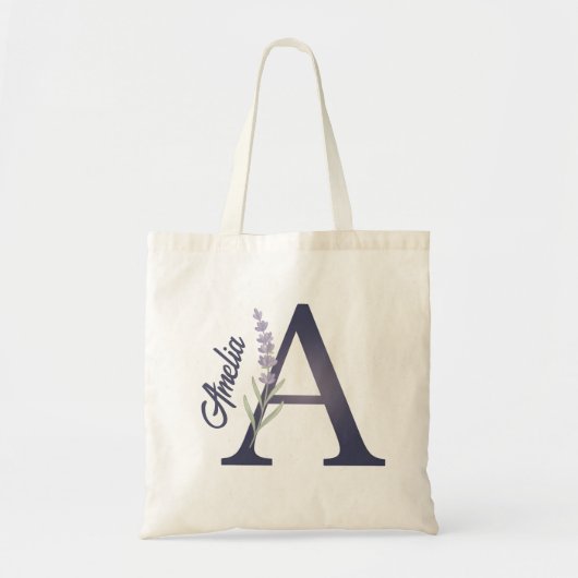 Persoonlijke Lavendel Bloem A Monogram Tas (Voorkant)