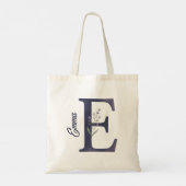 Persoonlijke Lavendel Bloem E Monogram Schoudertas Tote Bag (Achterkant)