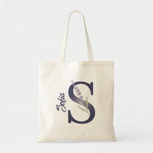 Persoonlijke Lavendel Bloem S Monogram Schoudertas Tote Bag (Voorkant)