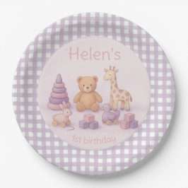 Persoonlijke lavendel geruite babyshower papieren bordje
