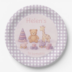 Persoonlijke lavendel geruite babyshower papieren bordje